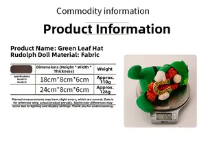 Detailed size and weight chart for green leaf St. Patrick's Day gnome decorations