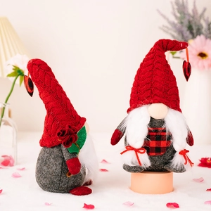 Valentine Gnomes set with red knitted hats and heart charms for festive home decor