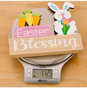 Easter gnome bunny wooden table decor set with Blessing blocks on a scale weighing 112.5g