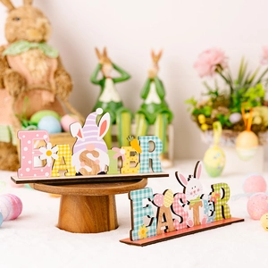 Wooden Easter desk ornaments with colorful 3D letters bunny and egg decorations