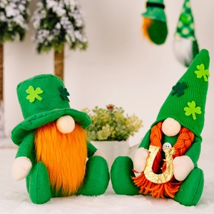 Saint Patrick's Day green gnome doll set with orange beards and clover decorations