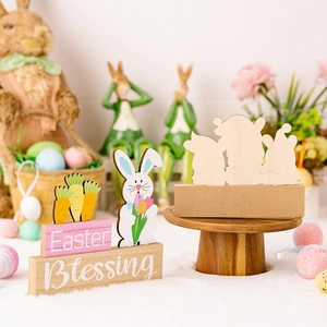 Easter Blessing wooden bunny and gnome tabletop decorations with tulips and carrots