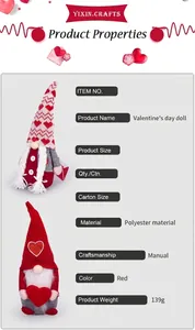 Détail des gnomes de la Saint-Valentin faits main en polyester avec cœurs rouges