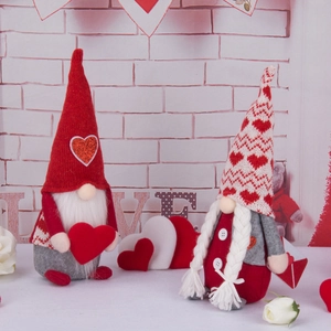 Valentine's Day gnome plush dolls set with red sequin hats and heart decor for home
