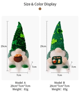 Detail of St. Patrick's Day gnomes with green sequin hats and I'm Irish signs