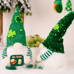 Saint Patrick's Day gnomes set with green sequin hats and I'm Irish sign for home decor
