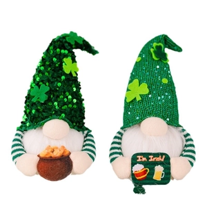 St. Patrick's Day gnomes with sequin hats and gold coin pots for home decor