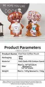 Chef hat coffee gnomes set with dimensions 14x10x22cm shown in real scene and size chart