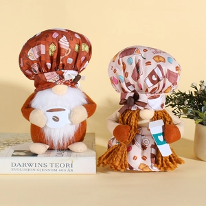 Coffee theme gnome plush dolls set with chef hats and coffee cup patterns for home decor