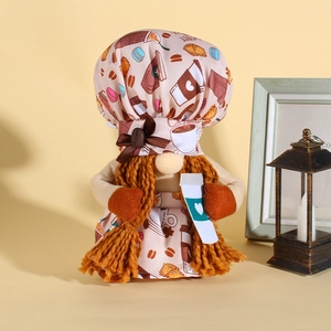 Adorable coffee gnome plush doll with chef hat and coffee cup for cozy home decoration