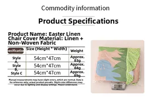 Size chart and weight details for Easter linen chair covers with rabbit print patterns