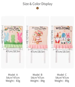 Size chart showing Easter rabbit chair covers measuring 54cm by 47cm with weight details