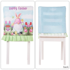 Detailed front and back view of Happy Easter chair cover with gnome and bunny ears