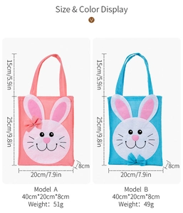 Detailed dimensions of Easter fabric gift bags with cute rabbit faces and bow ties