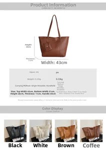 Guide détaillé des tailles du grand sac cabas en cuir PU avec dimensions et 43cm de large