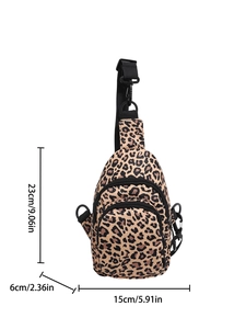 Leopard print crossbody fitness bag with adjustable strap and multi-zipper compartments