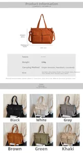 Detailed specs of corduroy tote bag showing large capacity pockets and six color options