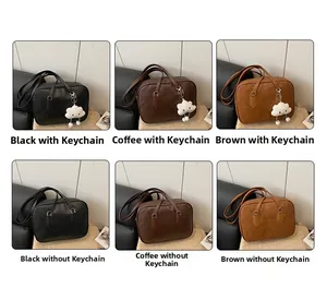 Minimalist rectangular PU leather handbags in black and brown with plush cloud charms