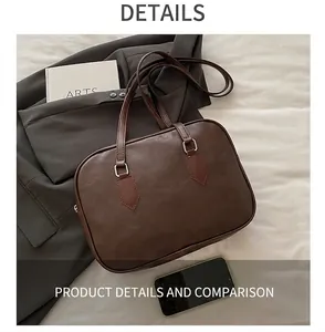 Macro view of retro dark brown leather bowling bag showing textured surface and buckle detail