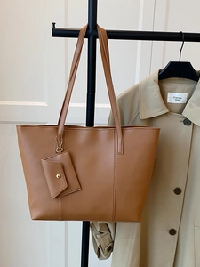 Sac Tote en Cuir PU Grande Capacité pour Femmes Minimaliste Sac à Bandoulière Avec Pochette Urbain Travail Sac à Main