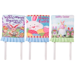 Easter chair covers set featuring bunny prints and decorative ruffles in vibrant colors