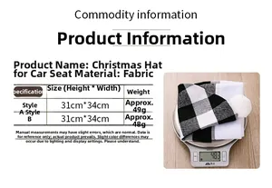 Size chart for Christmas car seat covers featuring red and black plaid fabric dimensions