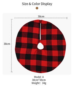 38cm red and black buffalo plaid mini Christmas tree skirt with precise size dimensions