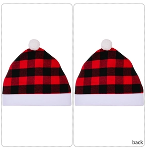 Detail of red and black buffalo plaid Christmas chair covers with white plush trim