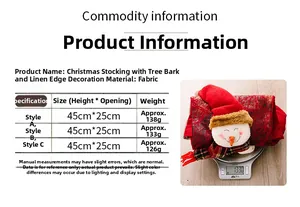 Size chart for burlap Christmas stockings with applique dolls, measuring 45cm by 25cm