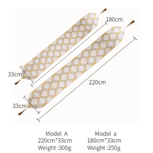 Size comparison for geometric table runner with tassels in 180cm and 220cm lengths
