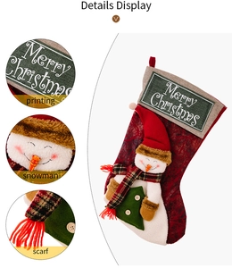 Detail view of 3D snowman plush on Christmas stocking with Merry Christmas patch