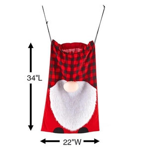 34x22 inch Christmas Gnome laundry bag with red and black buffalo plaid and plush beard