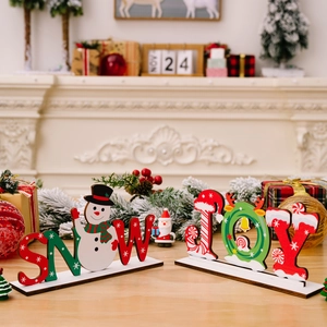 Decorazioni natalizie SNOW e JOY in legno con pupazzo di neve e motivi festivi