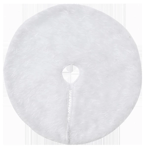 Plush white Christmas tree skirt with round opening and soft faux fur texture