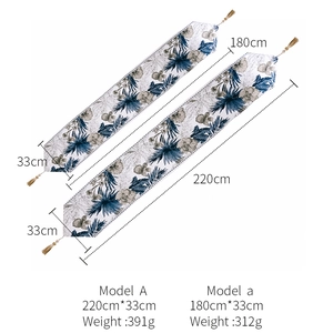 Ink painting table runner with tassels, size dimensions 180cm and 220cm detailed overview