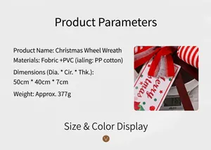 Detailed view of 50x40cm Christmas wreath with Merry Christmas sign and fabric accents