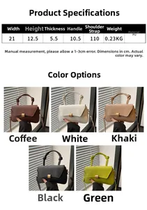 Detail showcasing the five available colors and dimensions of this stylish PU leather bag