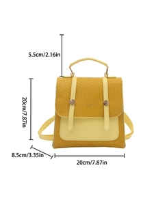 Mini sac à dos jaune chic pour femme en similicuir avec dimensions et texture tissée