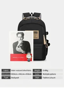 Waterproof Oxford cloth backpack size specifications showing 30x42x18cm dimensions