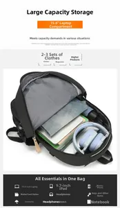 Internal view of waterproof backpack with 15.6 inch laptop compartment and large storage space