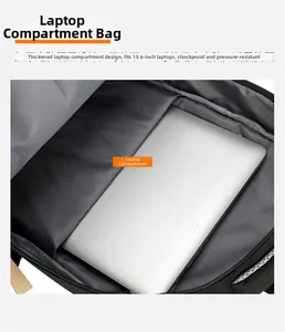 Detail of padded interior compartment fitting a 15.6-inch laptop for shock protection