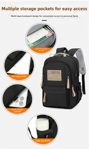 Detail of waterproof nylon backpack showing laptop compartment and multi-layer pockets