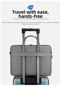 Slim laptop briefcase with back luggage strap for easy business travel attachment