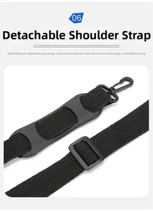 Adjustable detachable black shoulder strap with plastic hooks and comfortable padded cushion