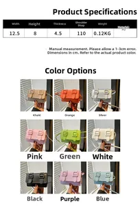 Size chart and multi-color options for mini PU leather crossbody bag 12.5x8cm