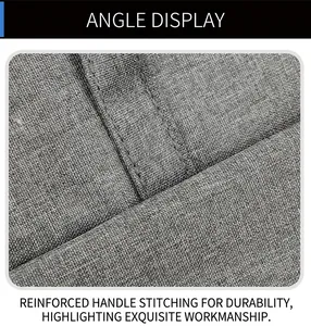 Detailed close-up of reinforced stitching on gray textured laptop bag handle