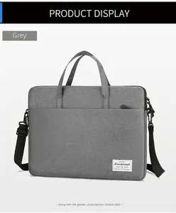 Gray oxford fabric business laptop bag with dual handles and detachable shoulder strap