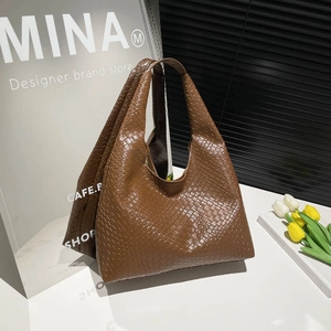 Women Retro Large Capacity Woven Tote Bag Simple Solid Color PU Leather Hobo Shoulder Bag Elegant Fashion Handbag Travel
