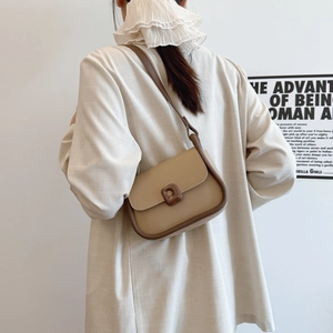 Petit sac bandoulière vintage minimaliste en similicuir bicolore kaki et marron