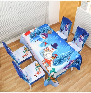 Tovaglia e coprisedia di Natale blu stampa pupazzo di neve decorazione sala da pranzo